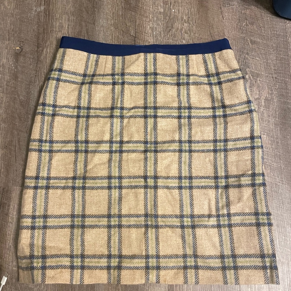 Boden Plaid Tan and Blue Women's Skirt